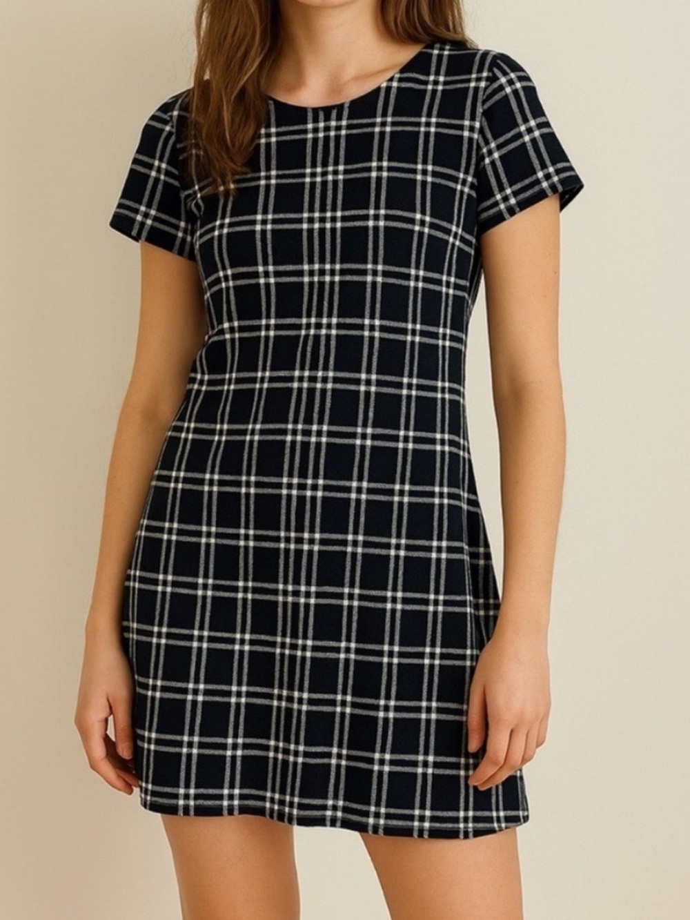 Theory Branteen‎ JP Check Knit Mini Dress Navy White Plaid